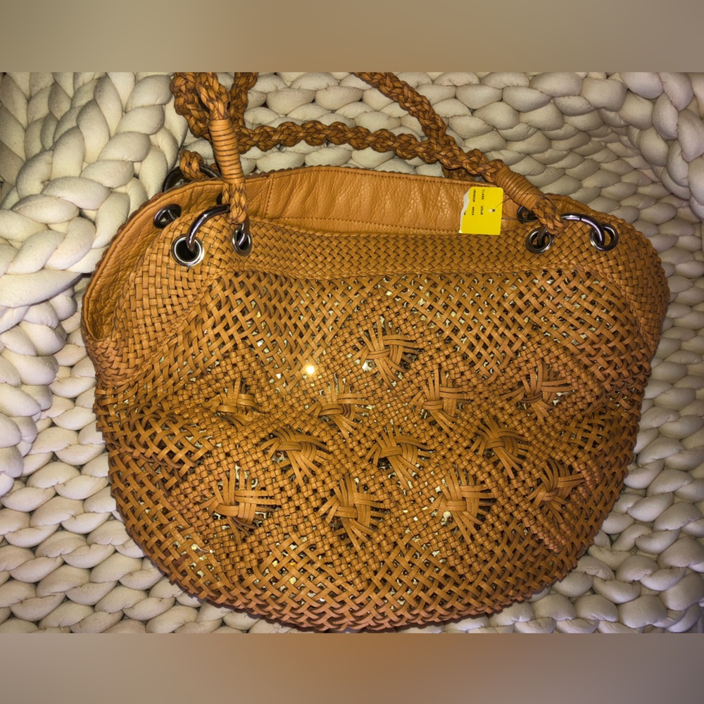 Leather beach tote with sequined embellishments